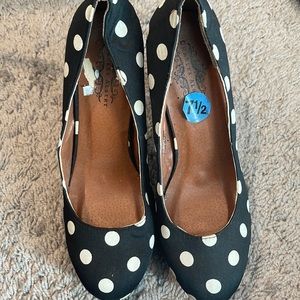 Black and white polka dot high heels